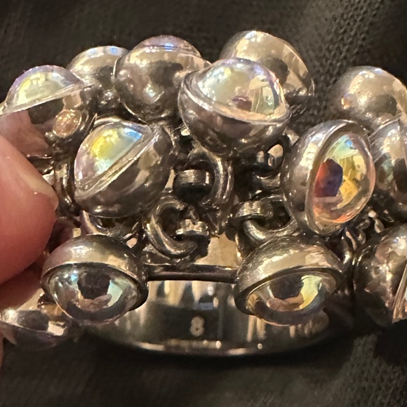 Vintage Swatch Bijoux stainless steel w/ iridescent pearl statement ring, Size 8 - Picture 3 of 7